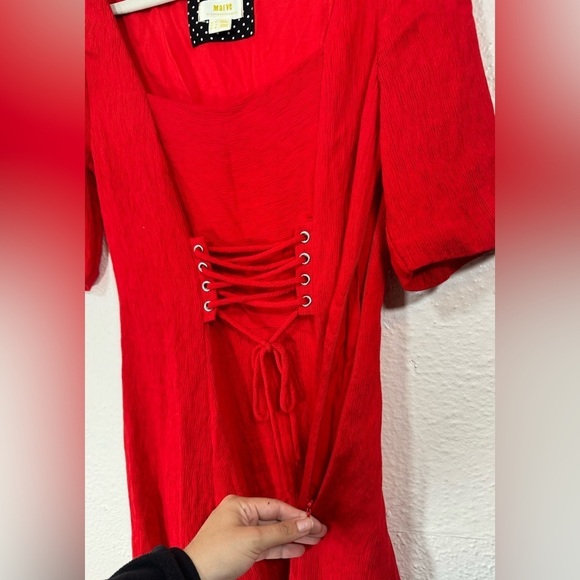 Anthropologie Maeve Juliet Corseted Textured Mini Dress in Red Women’s US Size 8 - Picture 6 of 16